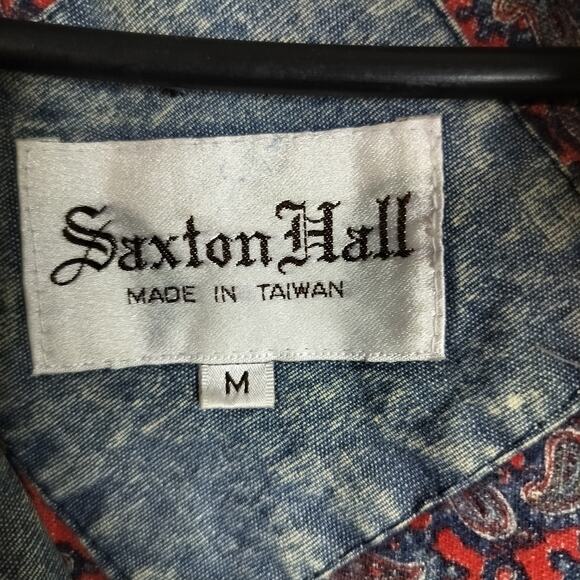 4377)Vtg 80s M Saxton Hall Unisex Acid wash Denim Hooded Paisley Bomber Jacket - Picture 12 of 14